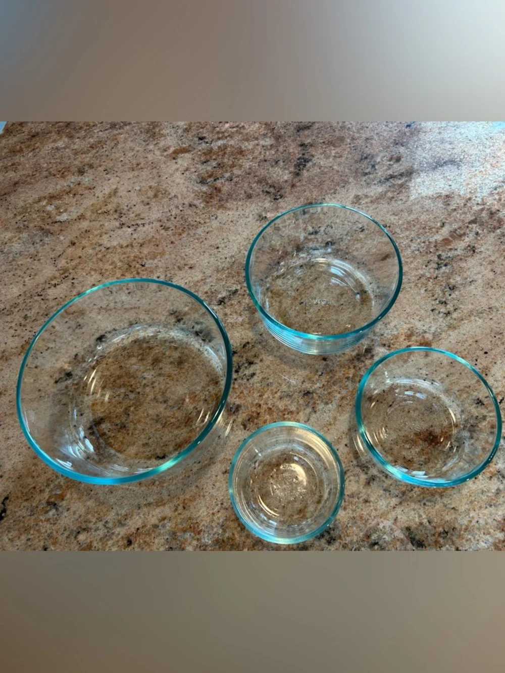Pyrex Blue Tint Set of 4 Glass Prep Mixing Bowls 7200/7201/7202/7203 Series